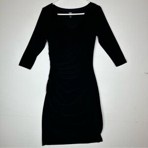 Gump's Long Sleeve Ruched Midi Black Dress LBD